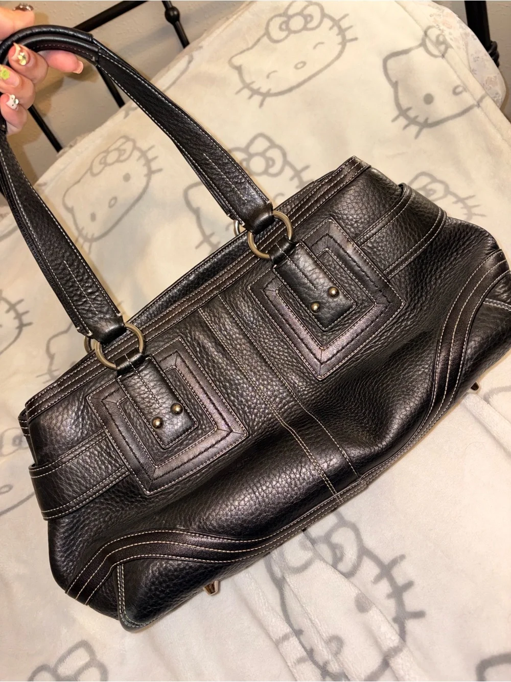 Coach Hampton Black Pebbled leather City tote N.02764 and wallet BUNDLE